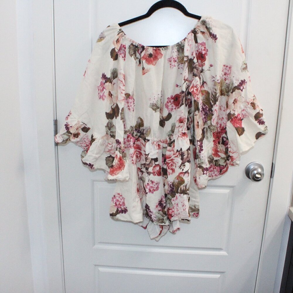 LPA Cream Floral Off-Shoulder Romper